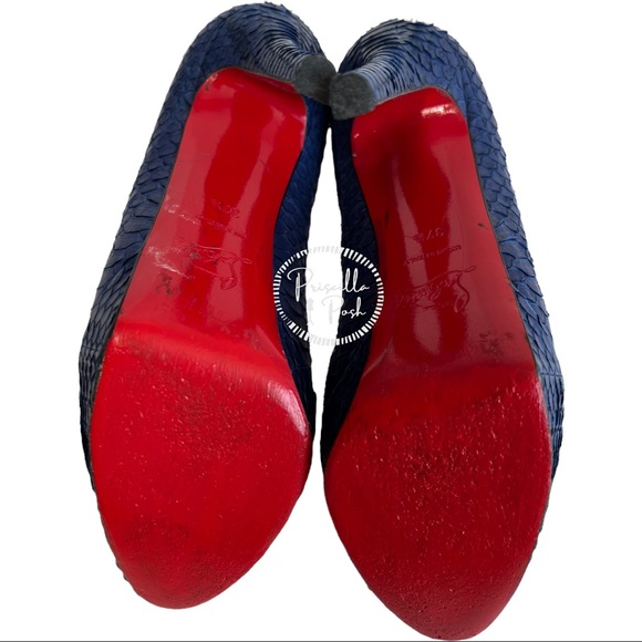 Christian Louboutin Blue Python Bianca Platform Pumps Size 37.5 Snakeskin Snake - Picture 10 of 12